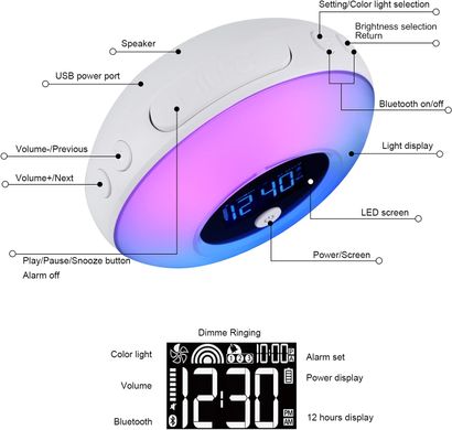 Светодиодные часы, колонка APKYO SG-1, с будильником, LED подсветкой на 5 цветов, с режимом вибрации