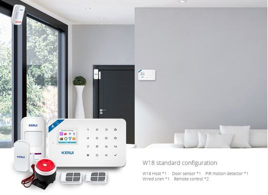 Комплект сигнализации Kerui Wi-Fi W18 для 3-комнатной квартиры черная