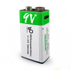 Акумулятор (батарейка) Крона 6F22 (CR-9V) USB Type-C 650 мА·год Li-ion 9V Smartoools