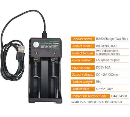 Зарядний пристрій для заряджання літій-іонних акумуляторів USB Charger Li-ion Battery Power, на два слоти 1301876830 фото