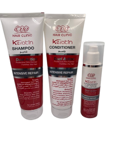 Шампунь + Кондиционер + Сиворотка Eva Hair Clinic Keratin Intensive Repair, Египет 234949445352 фото