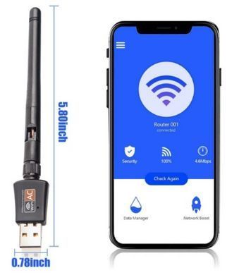 USB 2.0 Wi-Fi з антеною адаптер Realtek 8811CU AC600 600Мбіт/с 2 діапазону 2.4G+5G мережна карта 802.11ac (807501792) Чорний 2995755844 фото