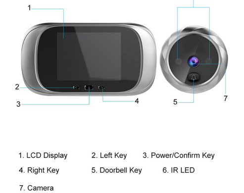 Беспроводной дверной глазок, домофон с LCD дисплеем 2.8&rdquo;, звонком и камерой ночного видения, серебристая 34573663 фото