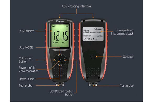 Автомобільний товщиномір VDIAGTOOL VC200 Fe & NFe, вимірювач товщини лакофарбового покриття автомобіля 136443764 фото