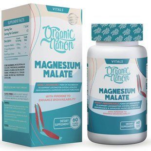 Organic Nation Magnesium Malate Магній Малат 113 мг для енергії, м'язів і серцево-судинної підтримки 60 табл. Єгипет Оригінал 3046858067 фото