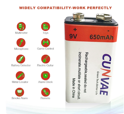 Аккумулятор (батарейка) Крона 6F22 (CR-9V) USB Type-C 650 мАч 9V